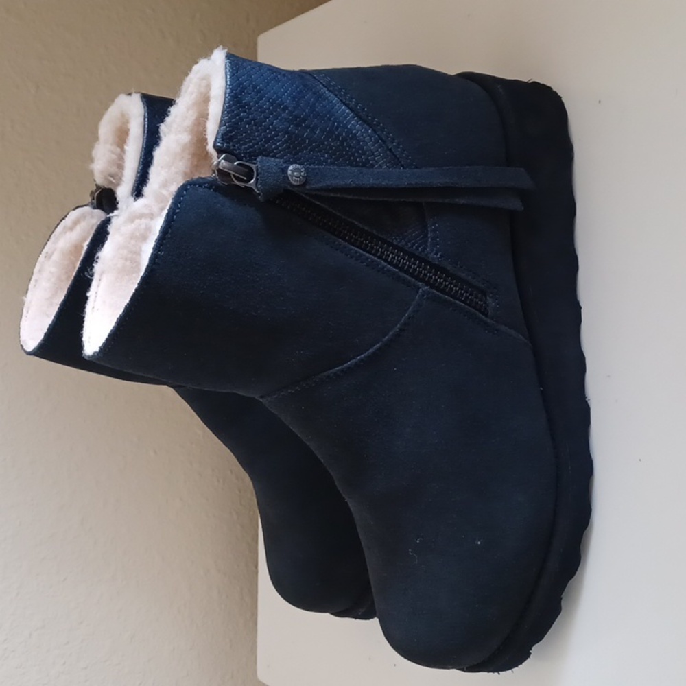 BearPaw Navy Suede Side Zip Ankle Boots - Picture 3 of 10